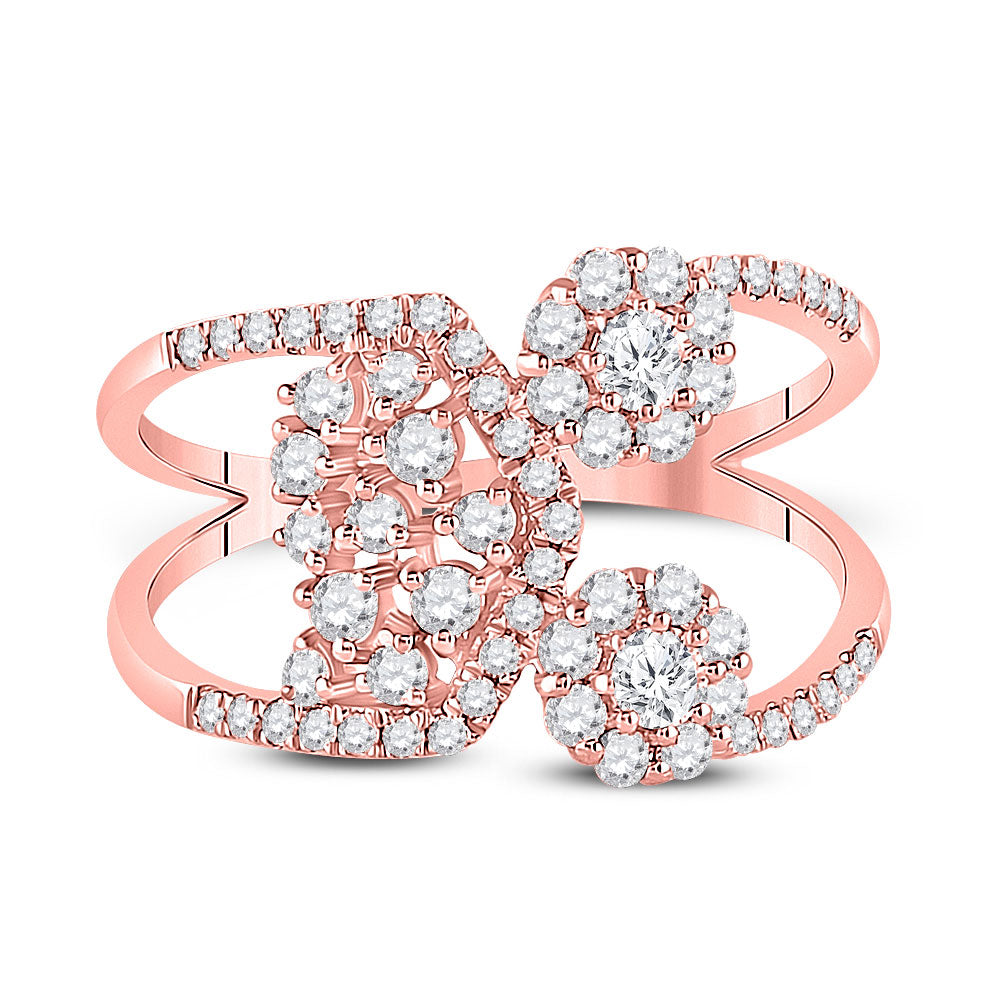 14kt Rose Gold Womens Round Diamond Modern Negative Space Band Ring 3/4 Cttw