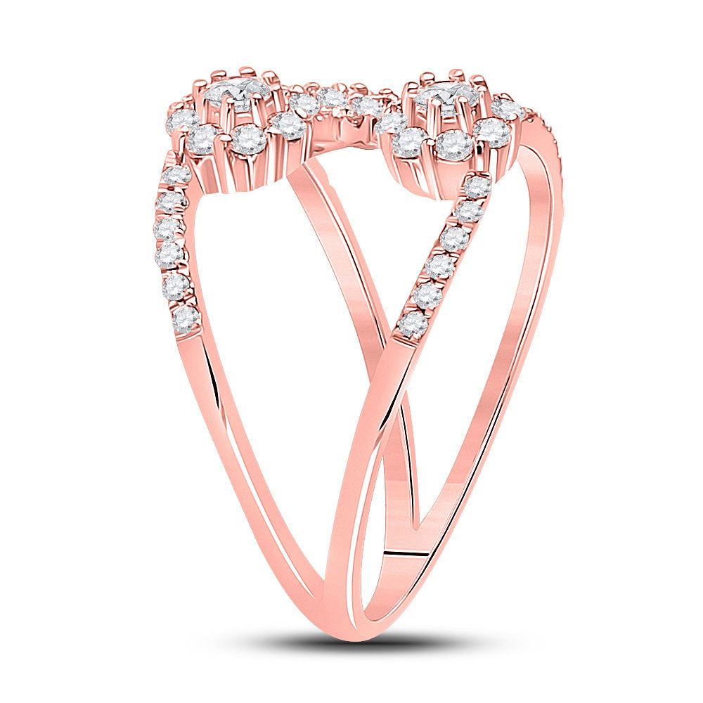 14kt Rose Gold Womens Round Diamond Modern Negative Space Band Ring 3/4 Cttw
