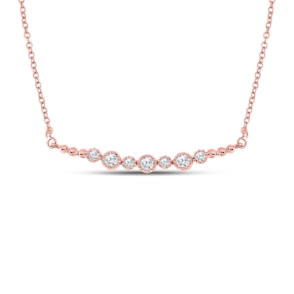 14kt Rose Gold Womens Round Diamond Bar Necklace 1/3 Cttw