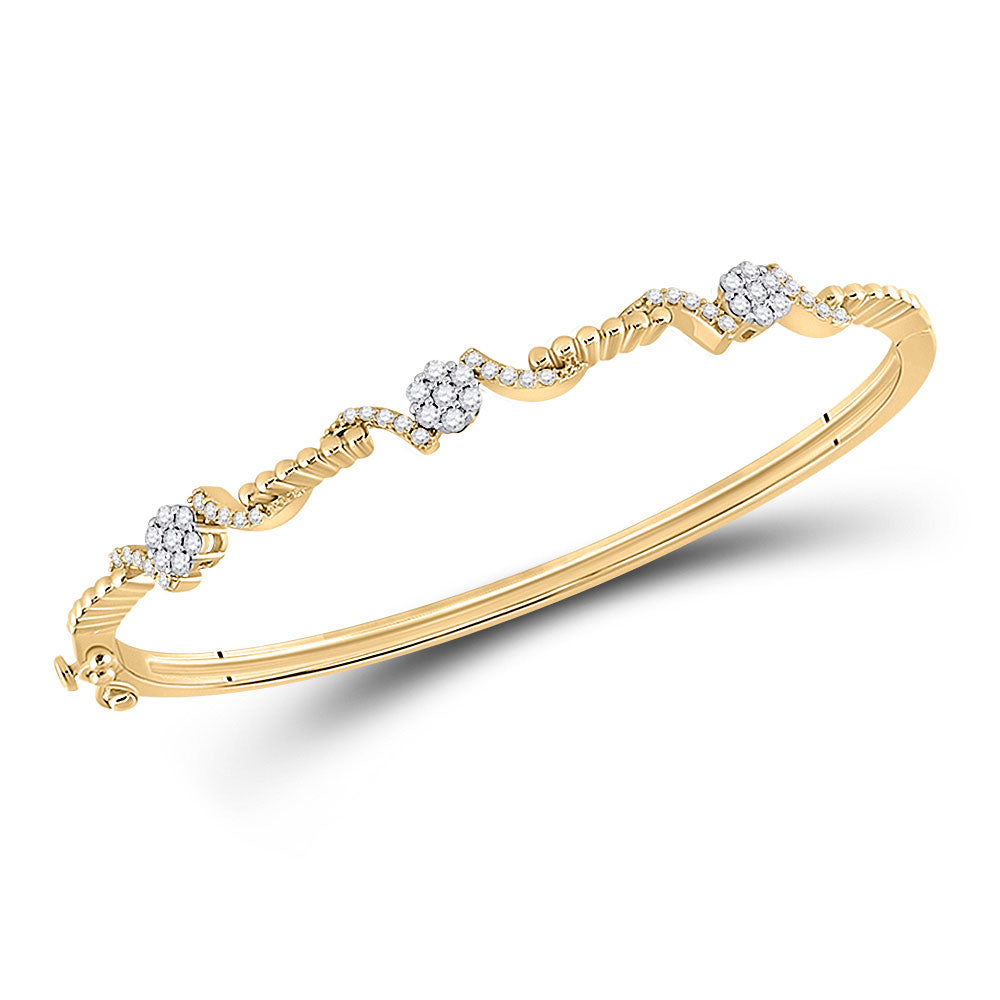 14kt Yellow Gold Womens Round Diamond Bangle Bracelet 1/2 Cttw