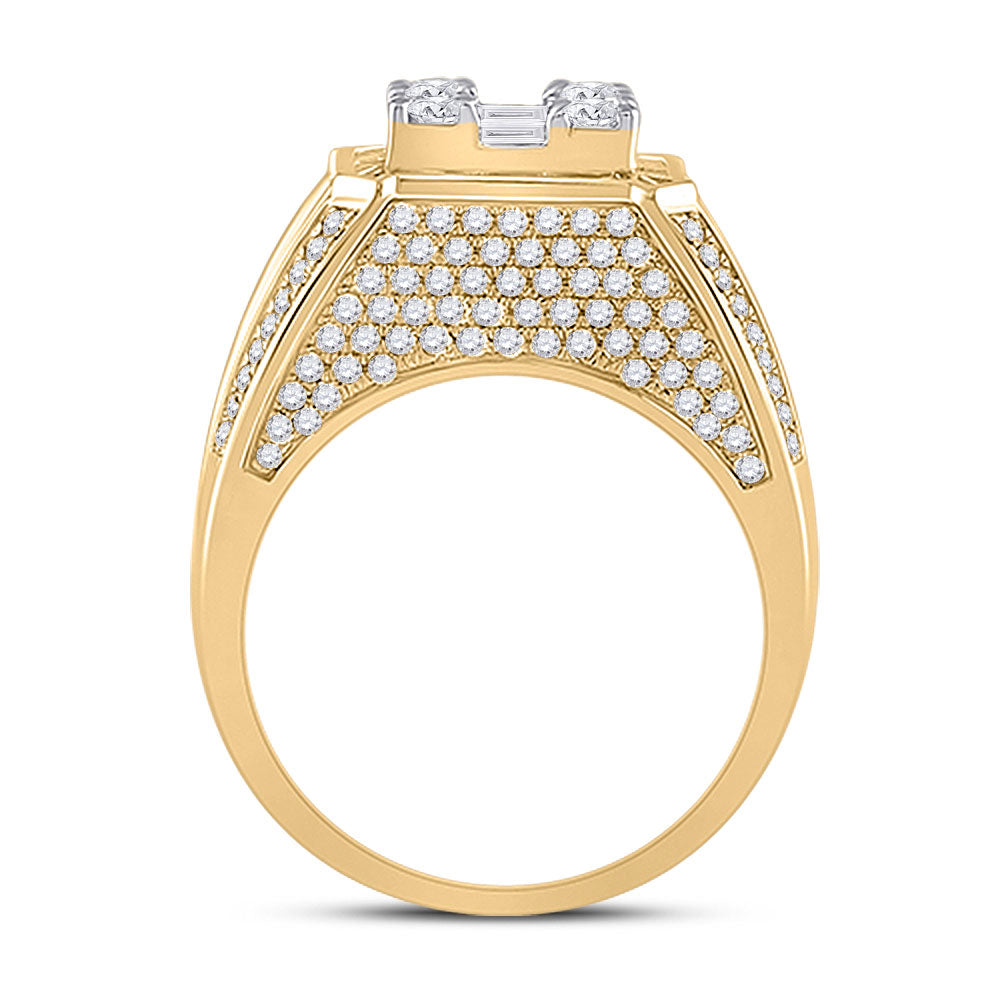 14kt Yellow Gold Mens Baguette Diamond Square Ring 2-7/8 Cttw