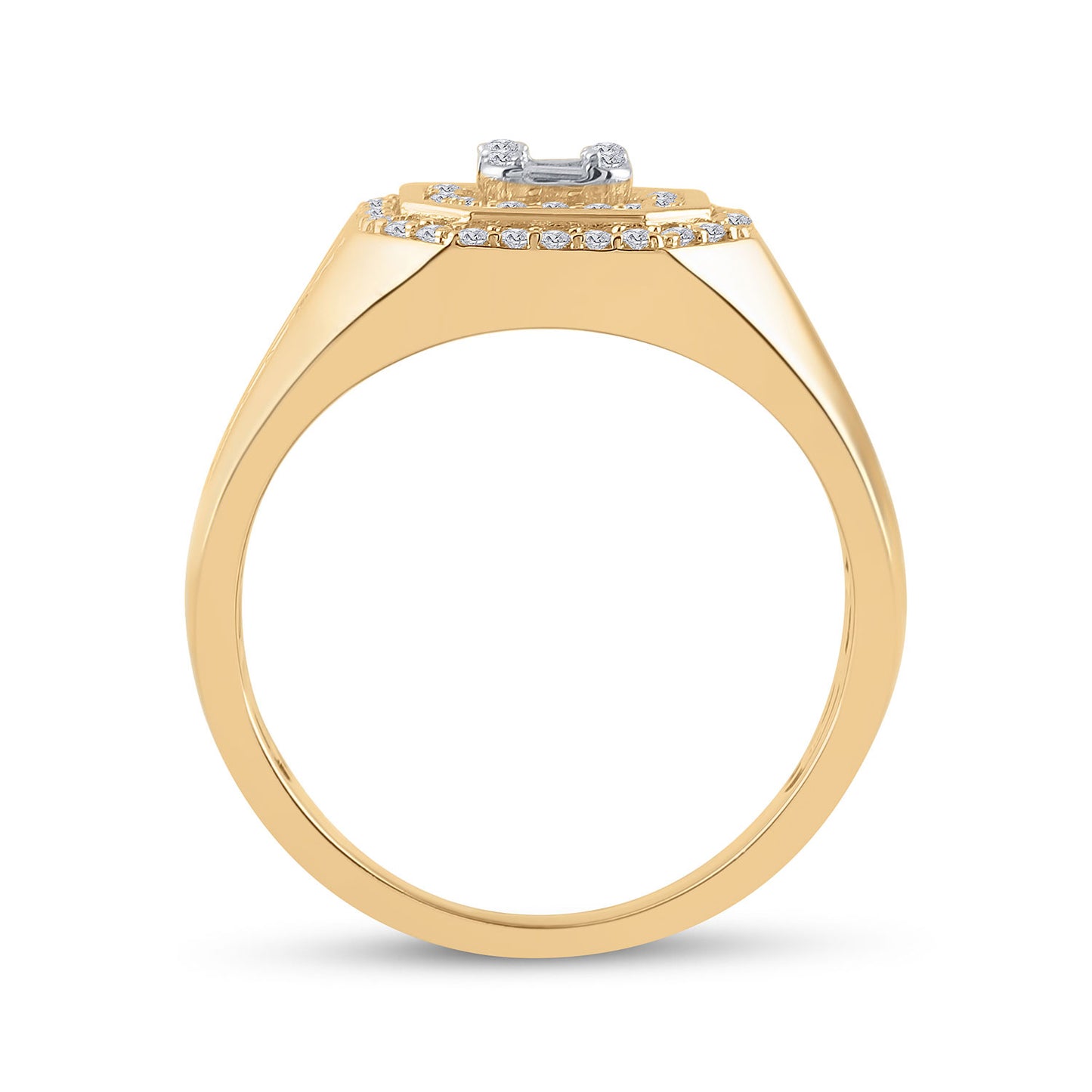 14kt Yellow Gold Mens Baguette Diamond Octagon Cluster Ring 3/4 Cttw