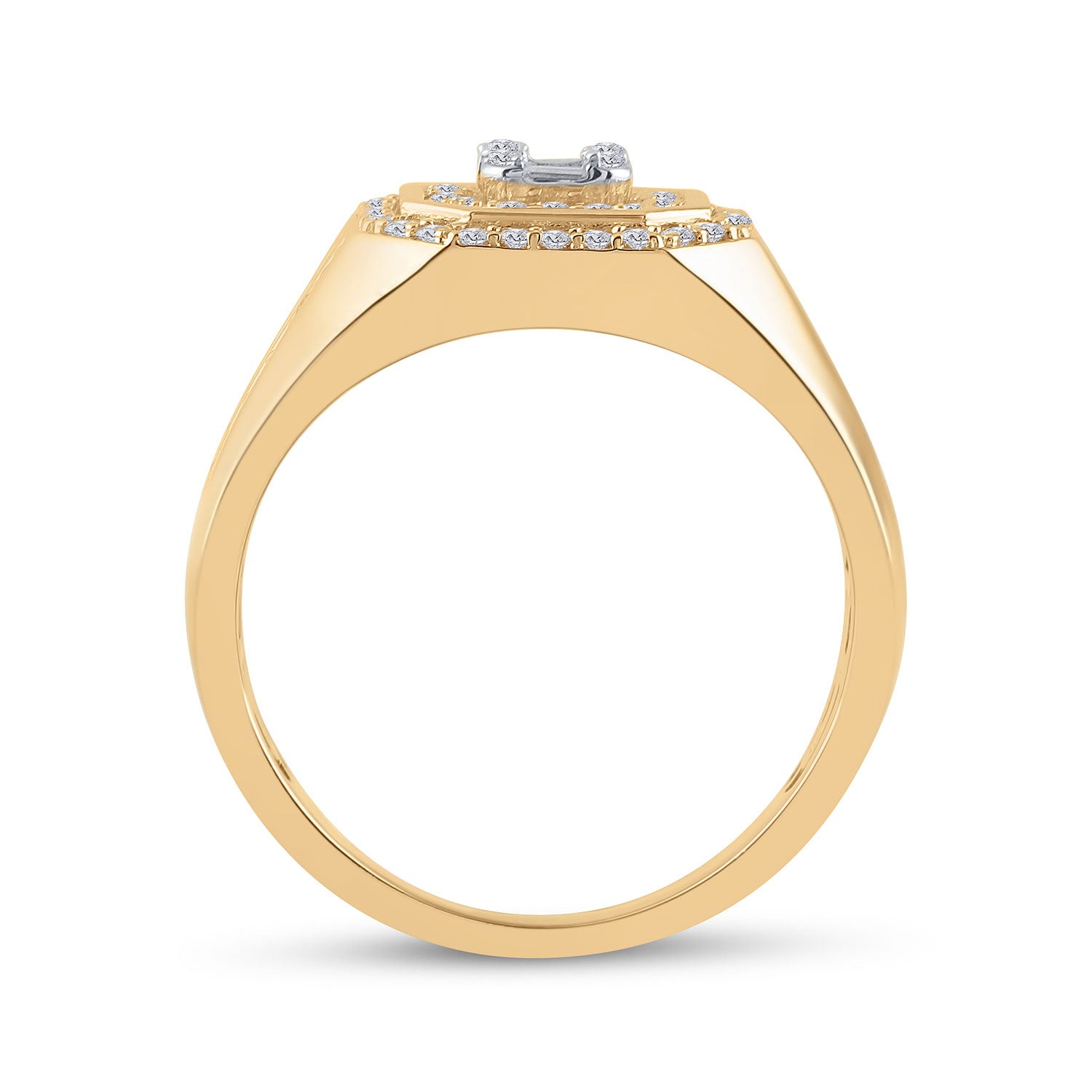14kt Yellow Gold Mens Baguette Diamond Octagon Cluster Ring 3/4 Cttw