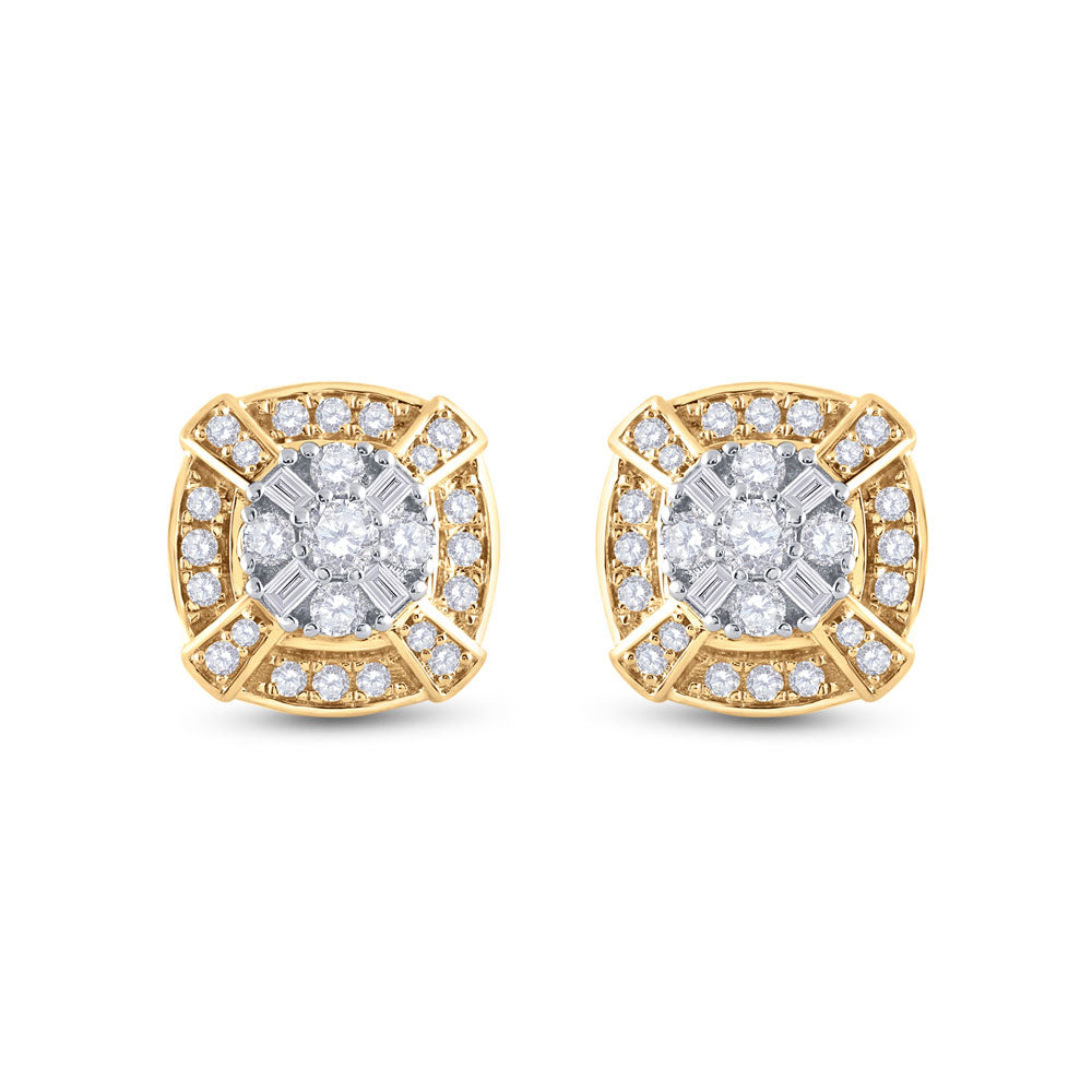 14kt Yellow Gold Womens Round Diamond Square Cluster Earrings 3/4 Cttw