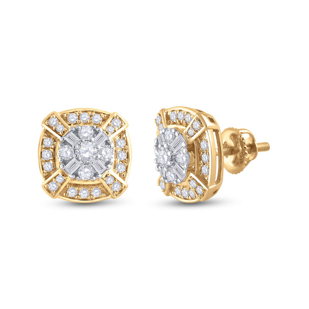 14kt Yellow Gold Womens Round Diamond Square Cluster Earrings 3/4 Cttw