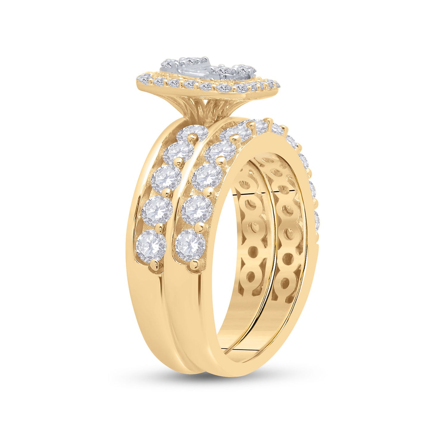 14kt Yellow Gold Baguette Diamond Bridal Wedding Ring Band Set 2-1/5 Cttw