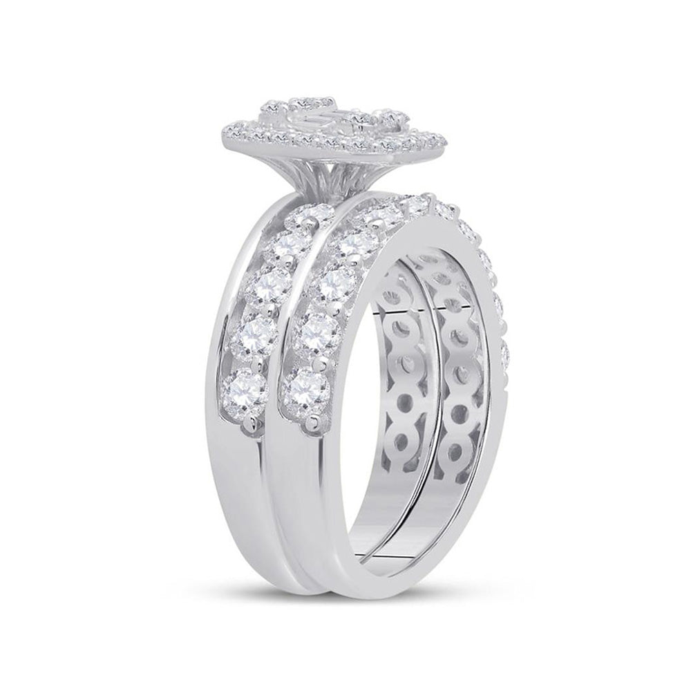 14kt White Gold Baguette Diamond Bridal Wedding Ring Band Set 2-1/5 Cttw