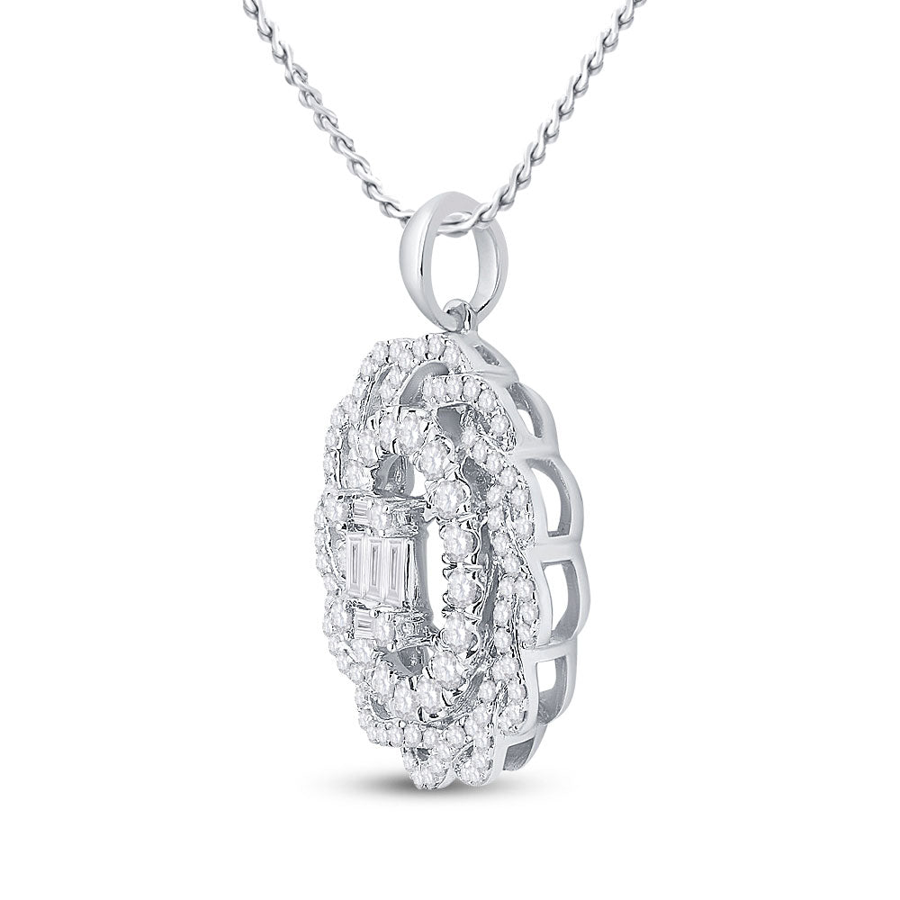 14kt White Gold Womens Baguette Diamond Oval Pendant 1 Cttw