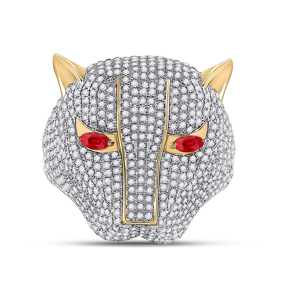 14kt Yellow Gold Mens Round Diamond Panther Fashion Ring 3 Cttw