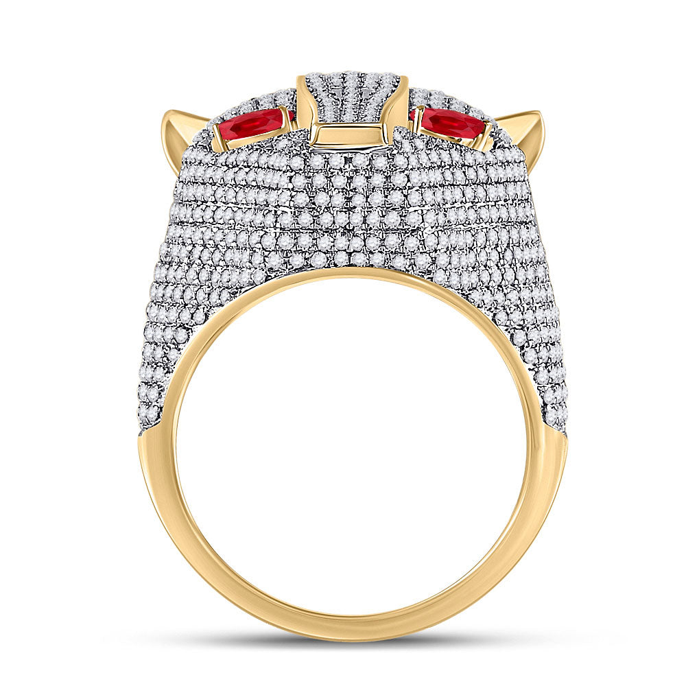 14kt Yellow Gold Mens Round Diamond Panther Fashion Ring 3 Cttw
