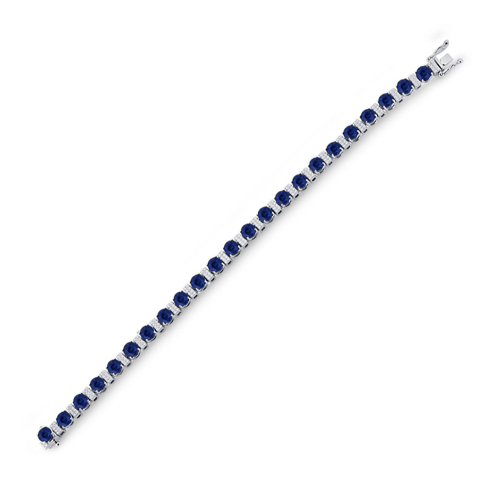 14kt White Gold Womens Round Blue Sapphire Diamond Tennis Bracelet 15-1/4 Cttw