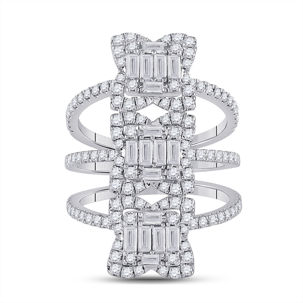 14kt White Gold Womens Baguette Diamond Spiral Fashion Ring 1-7/8 Cttw