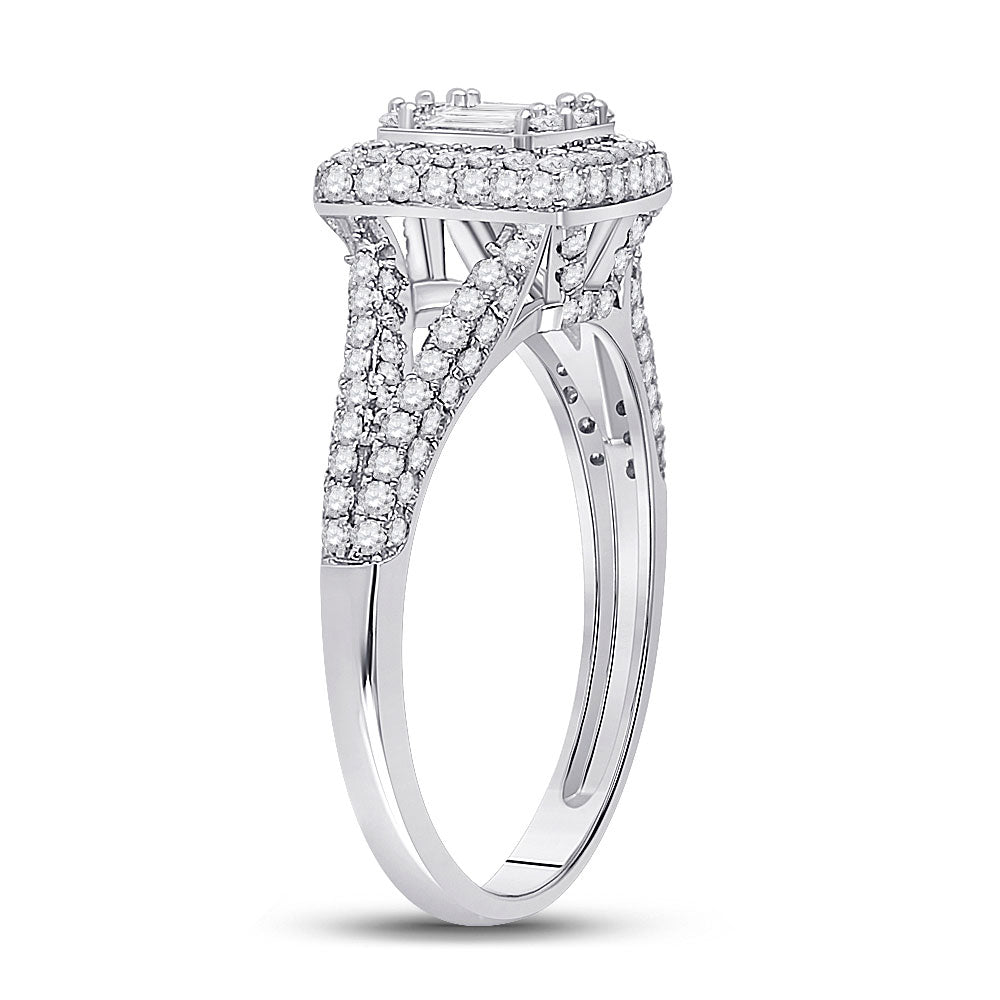 14kt White Gold Womens Baguette Diamond Square Cluster Ring 1 Cttw