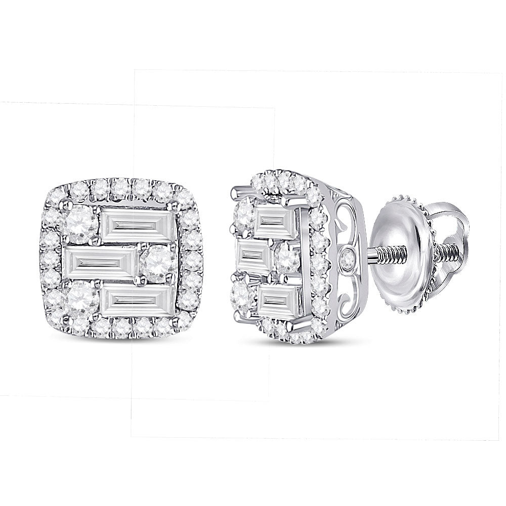 14kt White Gold Womens Baguette Diamond Square Earrings 1 Cttw