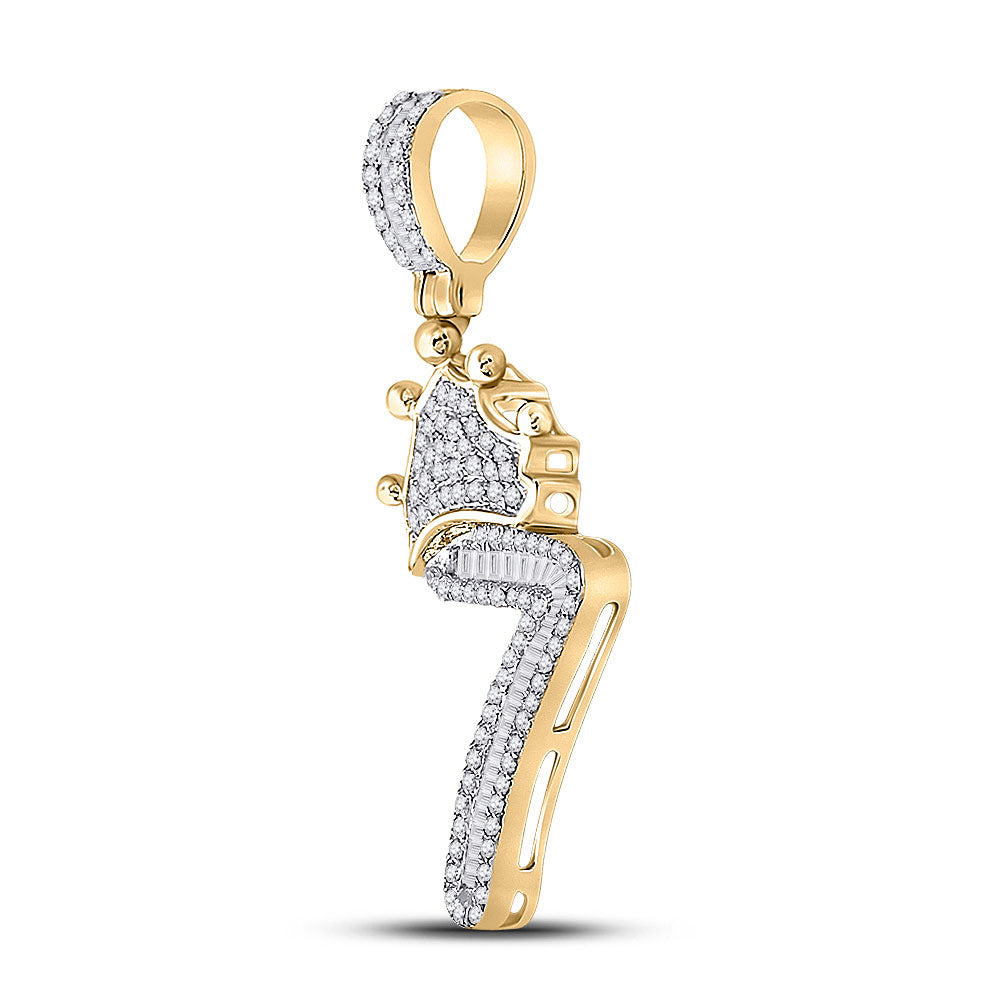 10kt Yellow Gold Mens Baguette Diamond Number 7 Crown Charm Pendant 5/8 Cttw