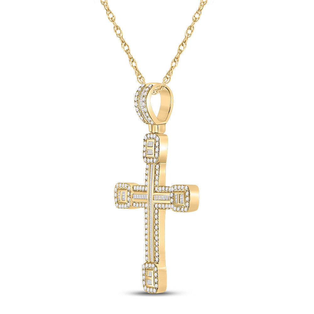 14kt Yellow Gold Mens Baguette Diamond Cross Charm Pendant 2 Cttw