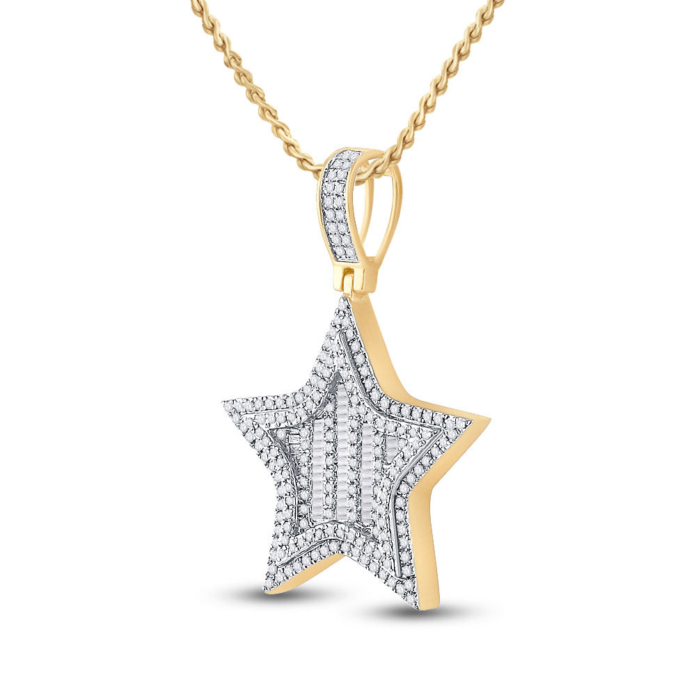 14kt Yellow Gold Mens Round Diamond Star Charm Pendant 3/4 Cttw