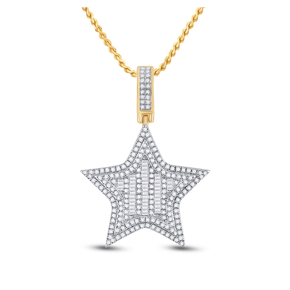 14kt Yellow Gold Mens Round Diamond Star Charm Pendant 3/4 Cttw