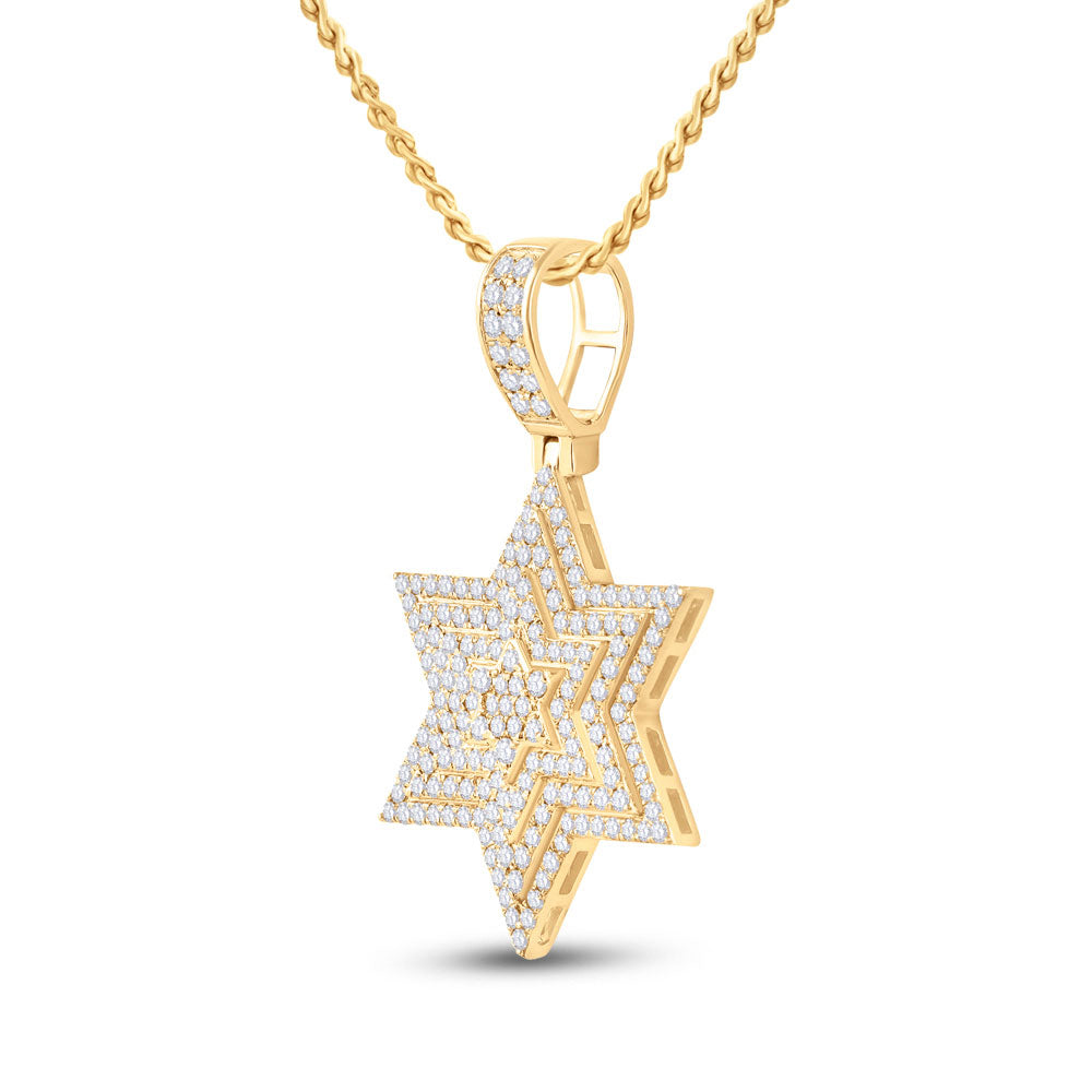 14kt Yellow Gold Mens Round Diamond Magen David Star Charm Pendant 3 Cttw