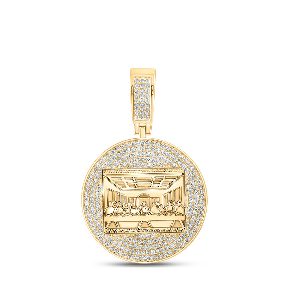 14kt Yellow Gold Mens Round Diamond Last Supper Charm Pendant 3-1/4 Cttw