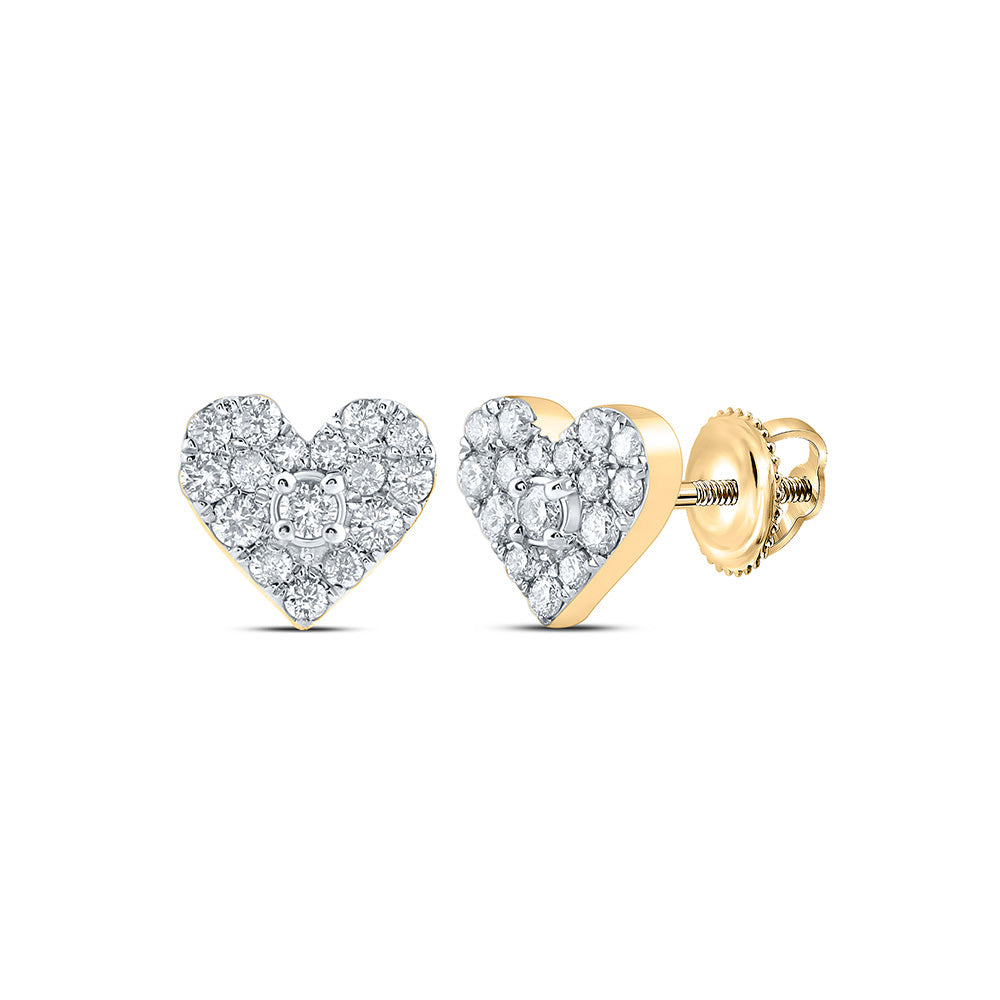 10kt Yellow Gold Womens Round Diamond Heart Earrings 1/3 Cttw