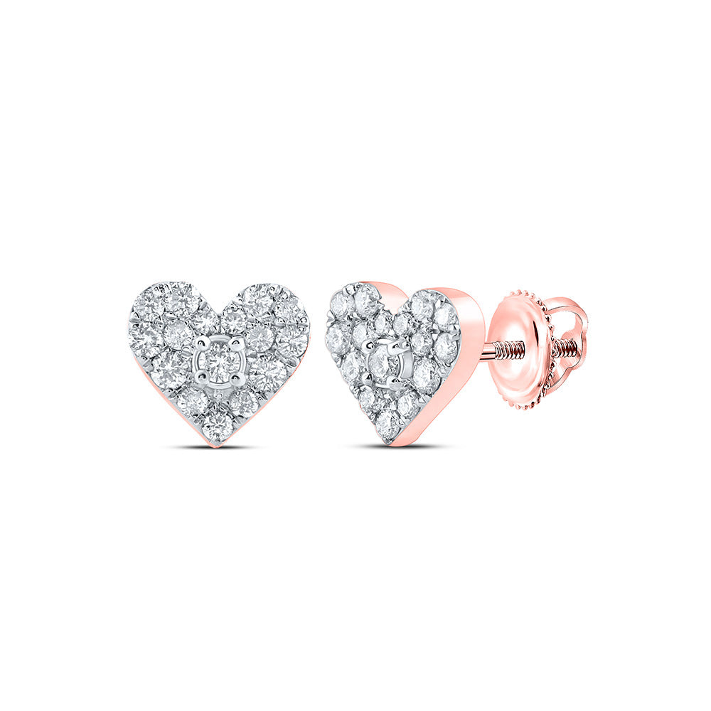 10kt Rose Gold Womens Round Diamond Heart Earrings 1/3 Cttw