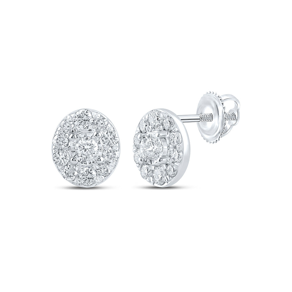 10kt White Gold Womens Round Diamond Oval Earrings 1/3 Cttw