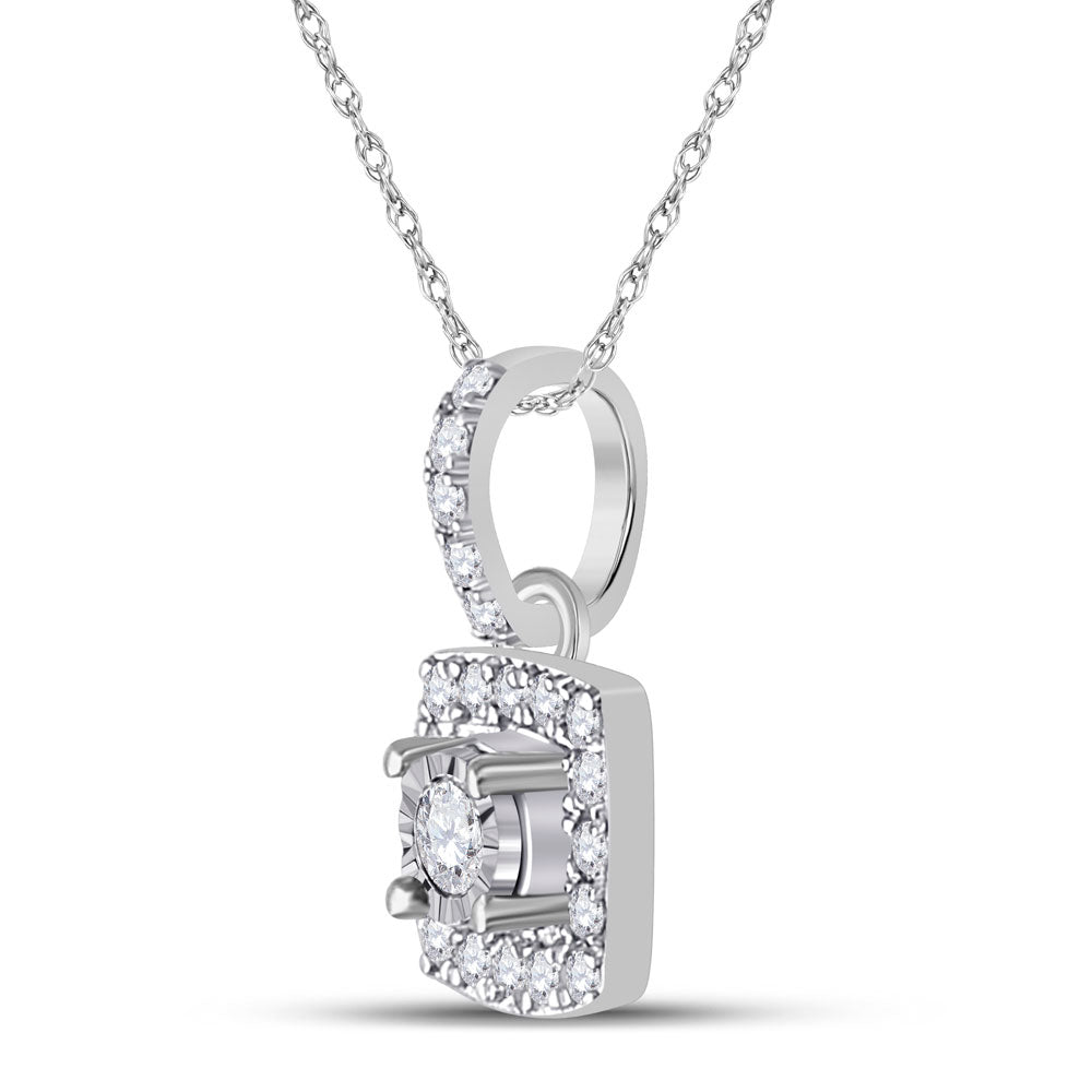 10kt White Gold Womens Round Diamond Square Pendant 1/6 Cttw