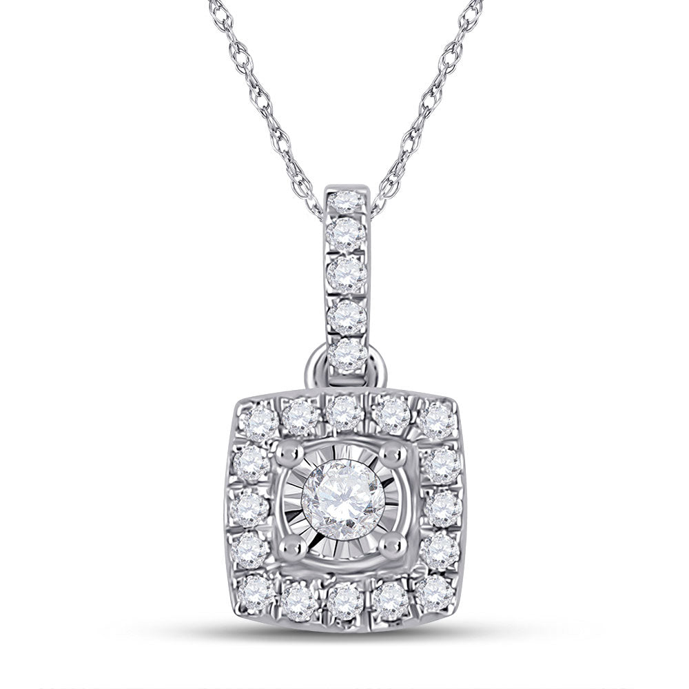 10kt White Gold Womens Round Diamond Square Pendant 1/6 Cttw