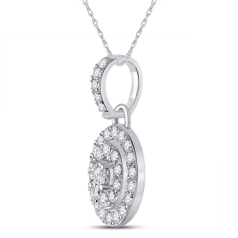 10kt White Gold Womens Round Diamond Oval Pendant 1/3 Cttw