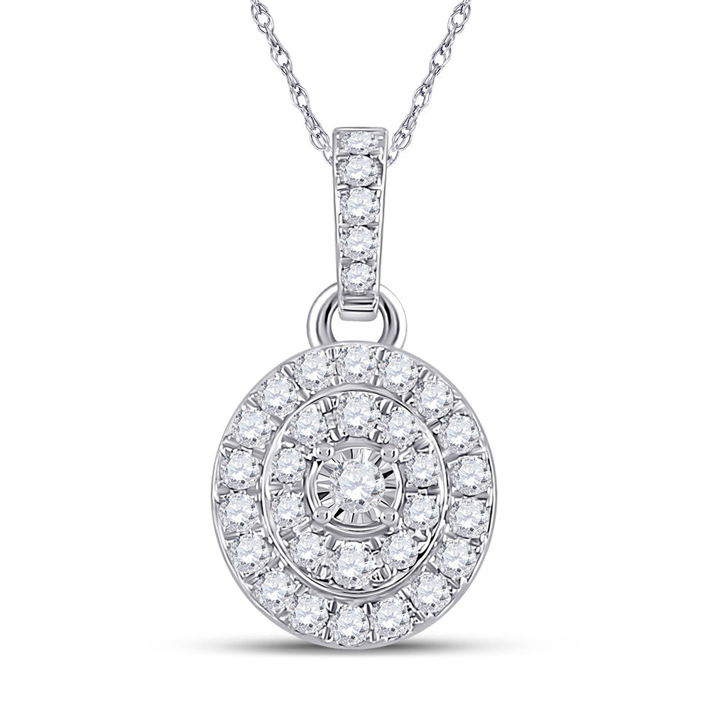 10kt White Gold Womens Round Diamond Oval Pendant 1/3 Cttw