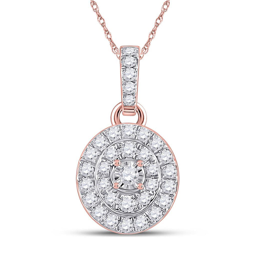 10kt Rose Gold Womens Round Diamond Oval Pendant 1/3 Cttw