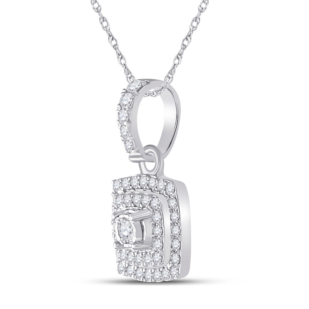 10kt White Gold Womens Round Diamond Square Pendant 1/4 Cttw