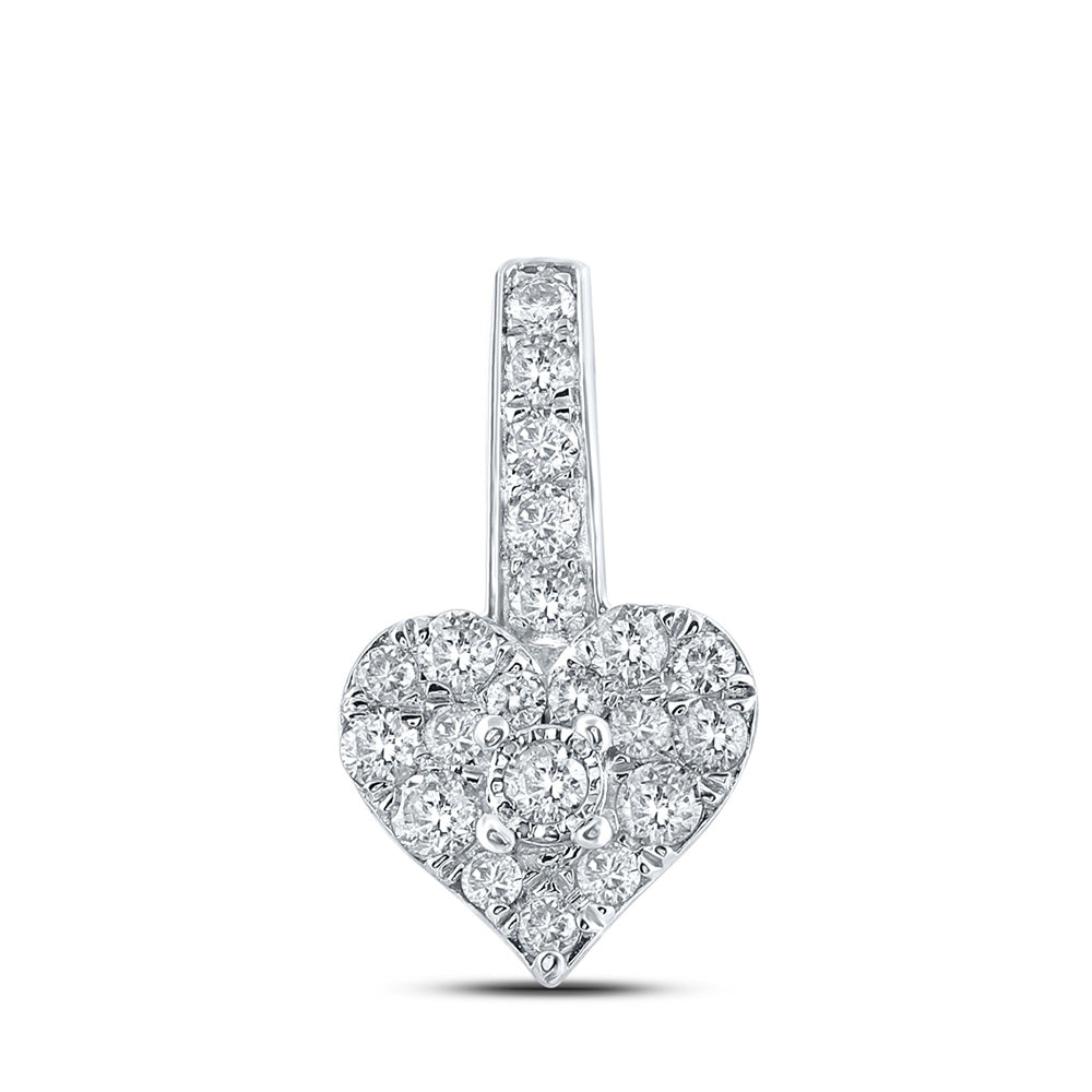 10kt White Gold Womens Round Diamond Heart Pendant 1/3 Cttw