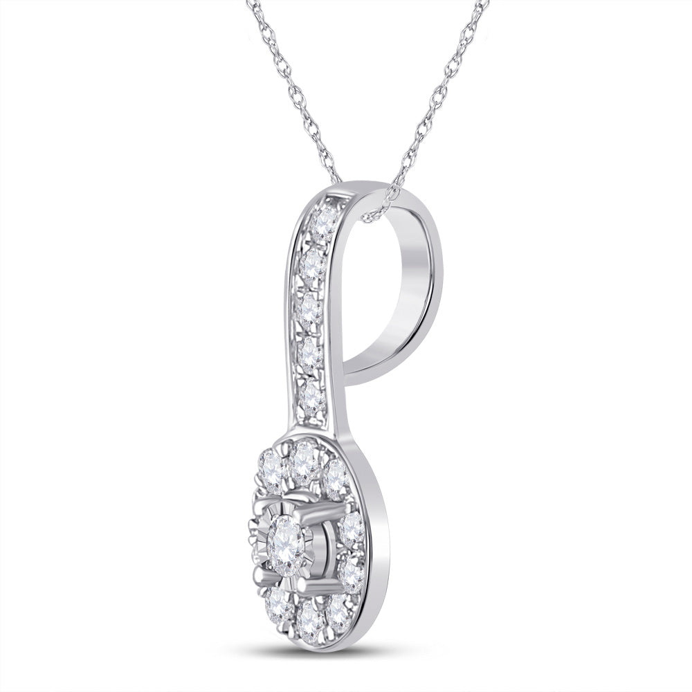 10kt White Gold Womens Round Diamond Oval Pendant 1/4 Cttw