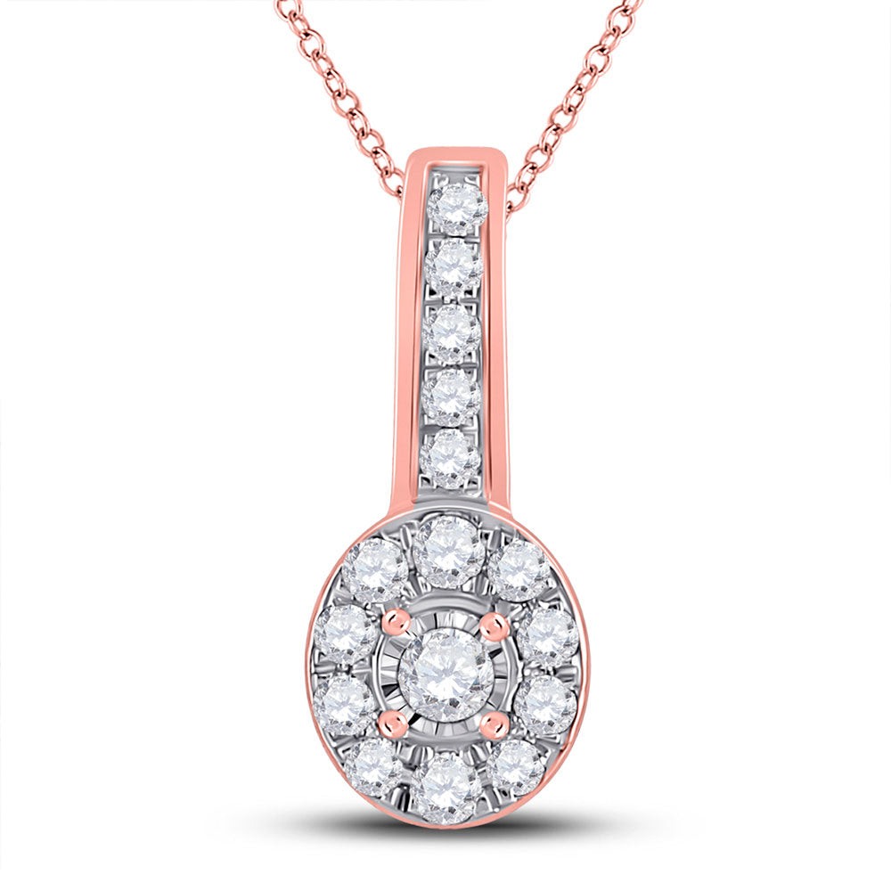 10kt Rose Gold Womens Round Diamond Oval Pendant 1/4 Cttw