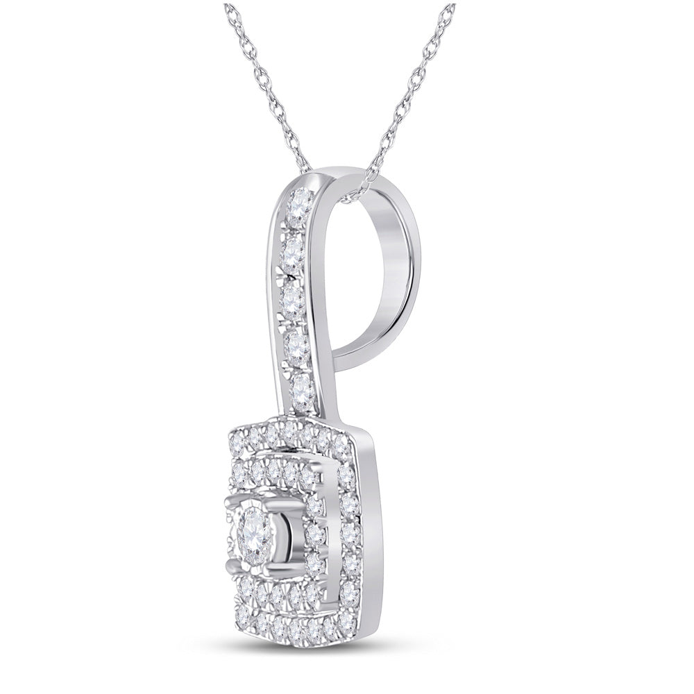 10kt White Gold Womens Round Diamond Square Pendant 1/3 Cttw