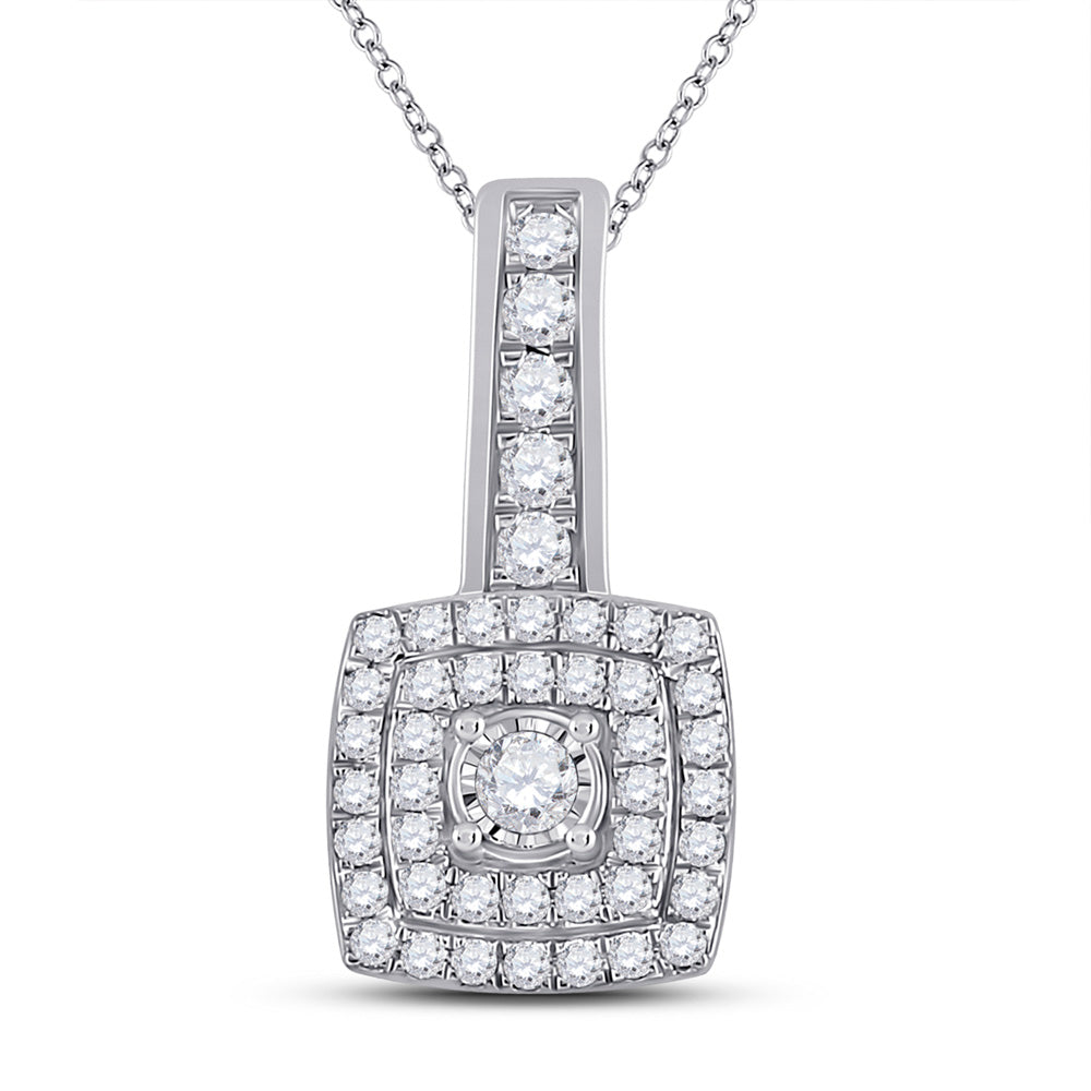 10kt White Gold Womens Round Diamond Square Pendant 1/3 Cttw