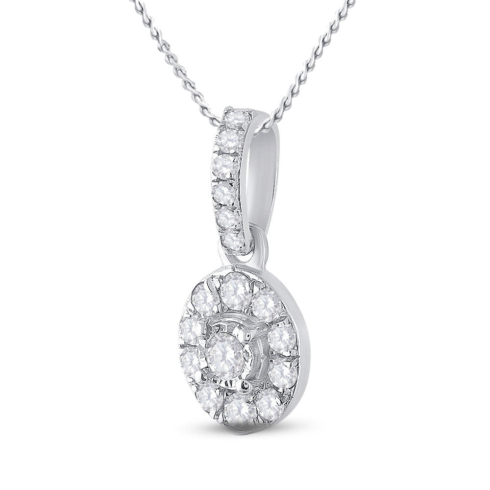 10kt White Gold Womens Round Diamond Oval Pendant 1/5 Cttw