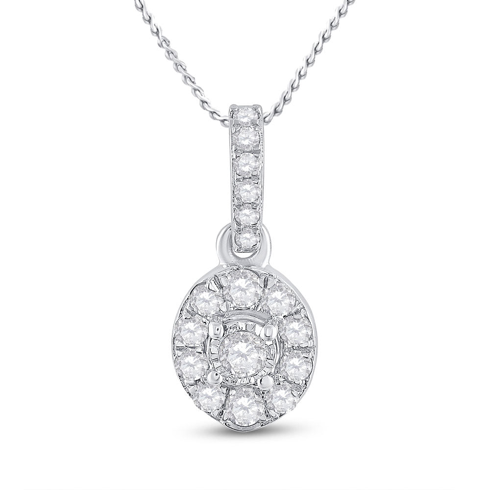 10kt White Gold Womens Round Diamond Oval Pendant 1/5 Cttw