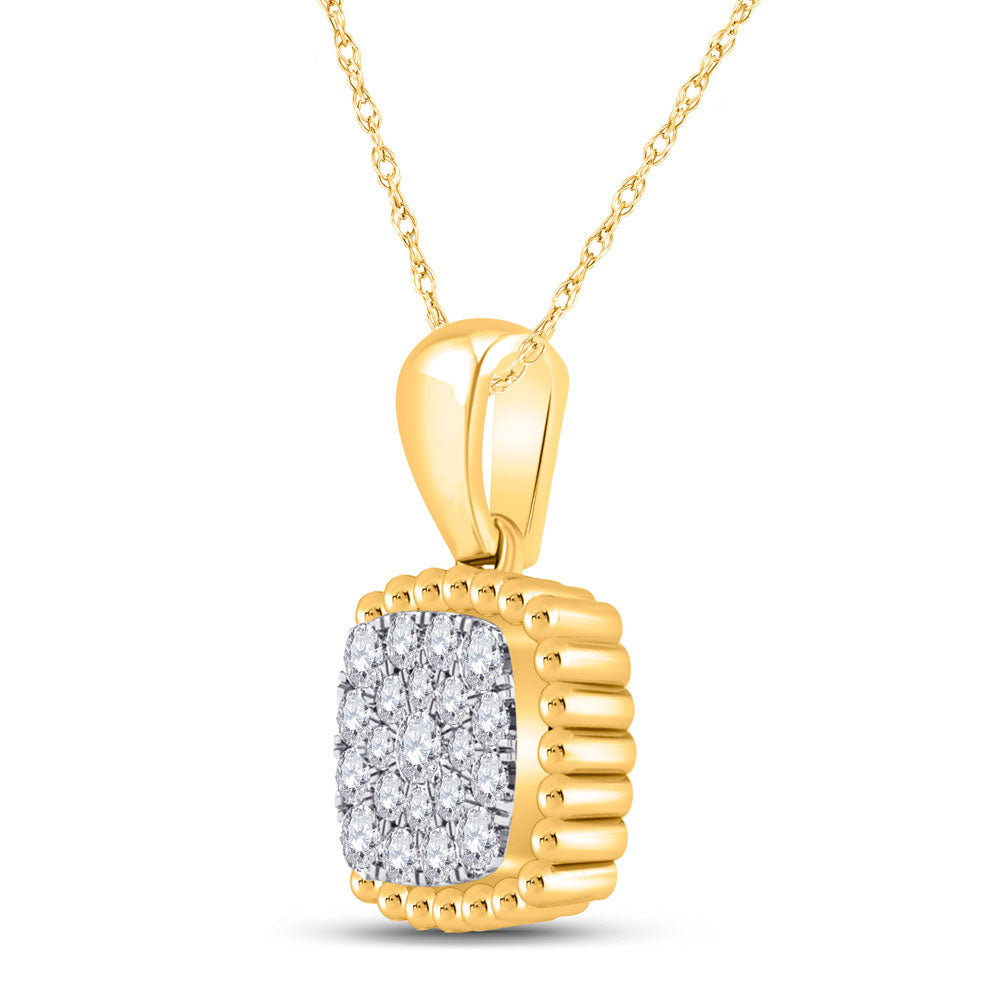 10kt Yellow Gold Womens Round Diamond Square Pendant 1/6 Cttw