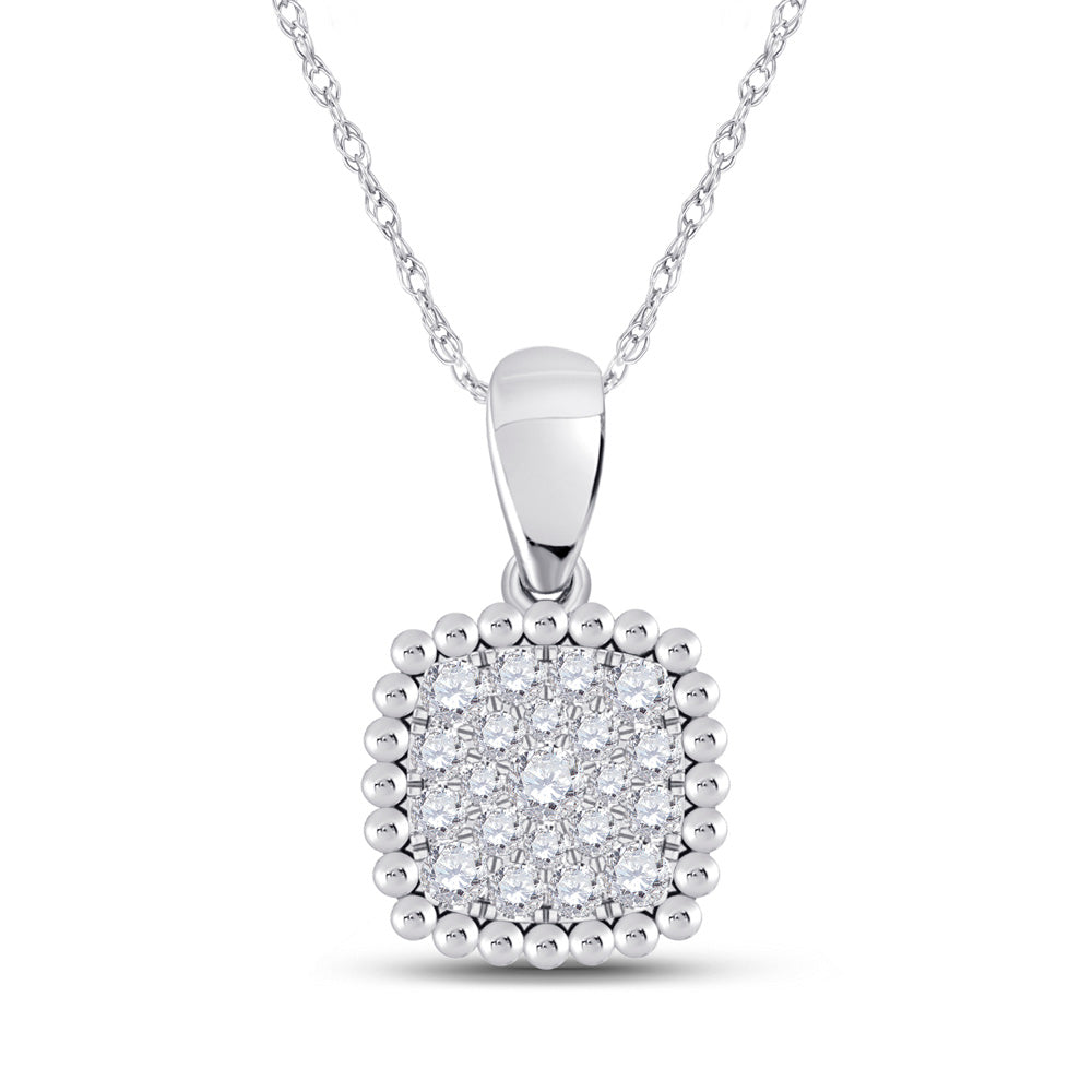 10kt White Gold Womens Round Diamond Square Pendant 1/6 Cttw