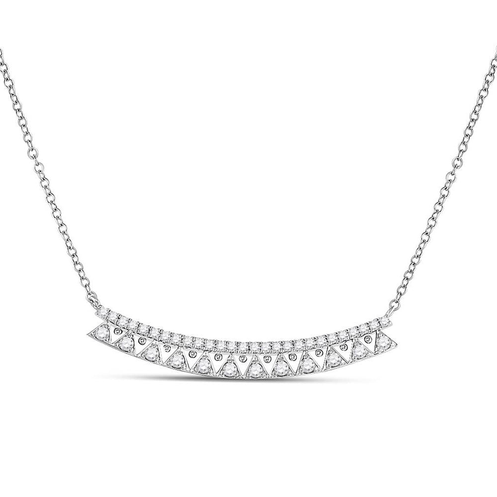 14kt White Gold Womens Round Diamond Curved Bar Necklace 1/2 Cttw