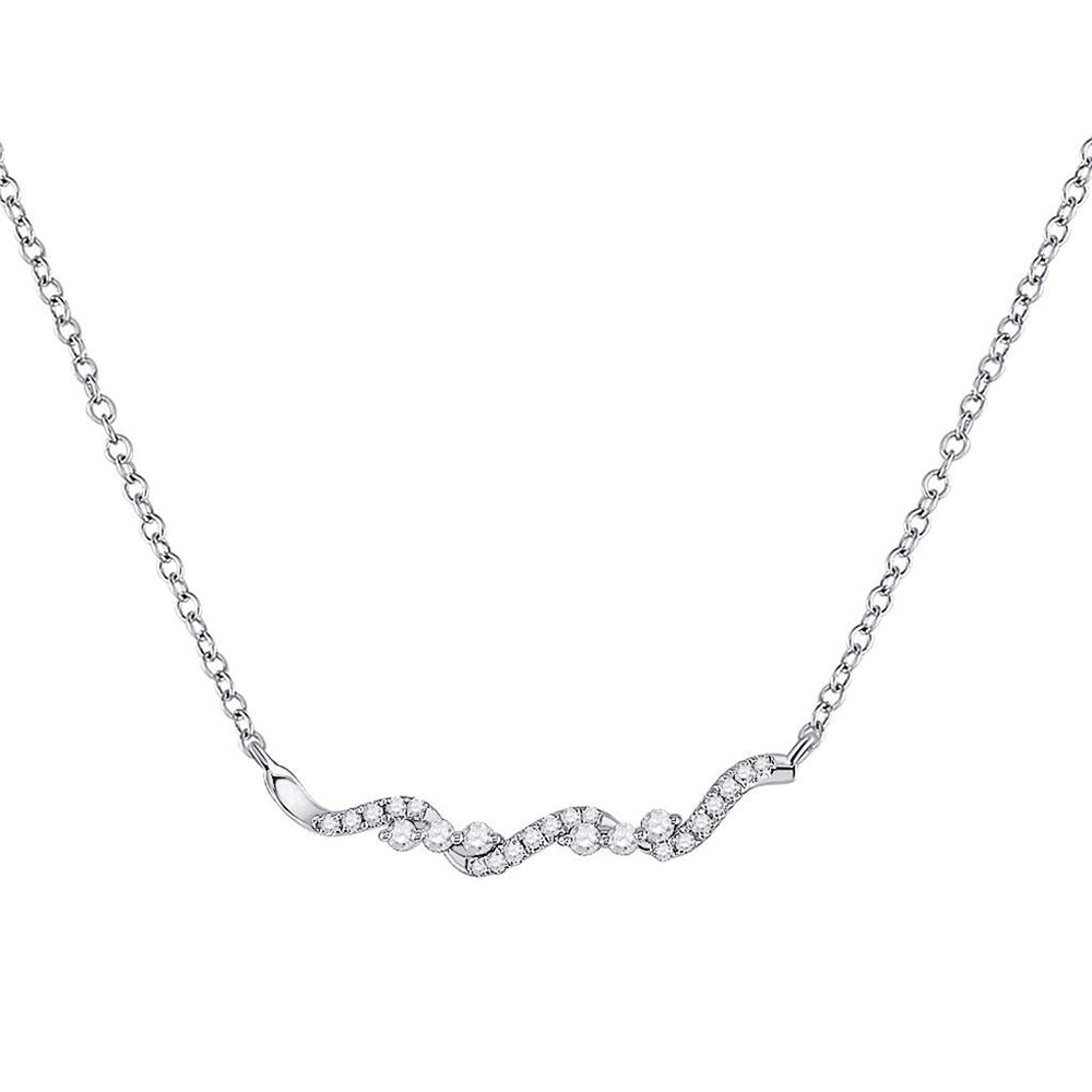 14kt White Gold Womens Round Diamond Bar Necklace 1/5 Cttw