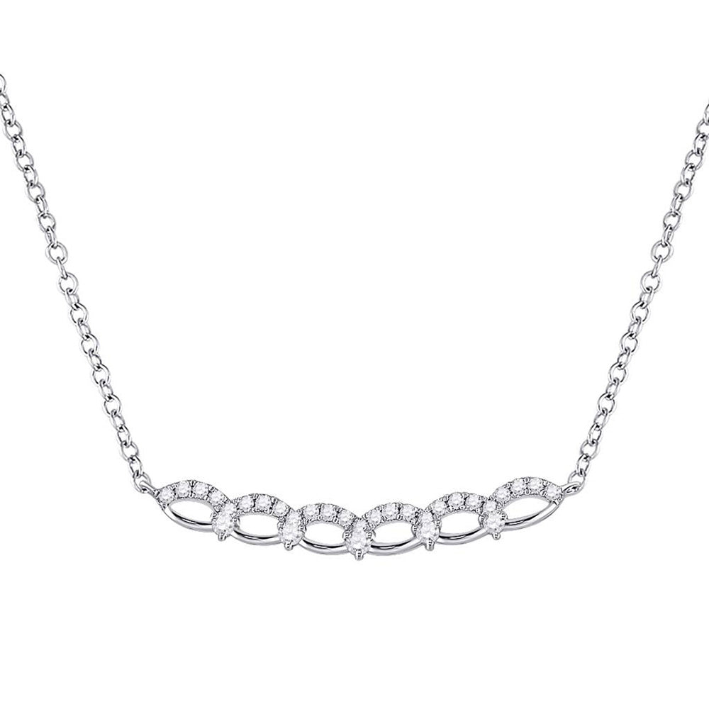 14kt White Gold Womens Round Diamond Bar Necklace 1/3 Cttw