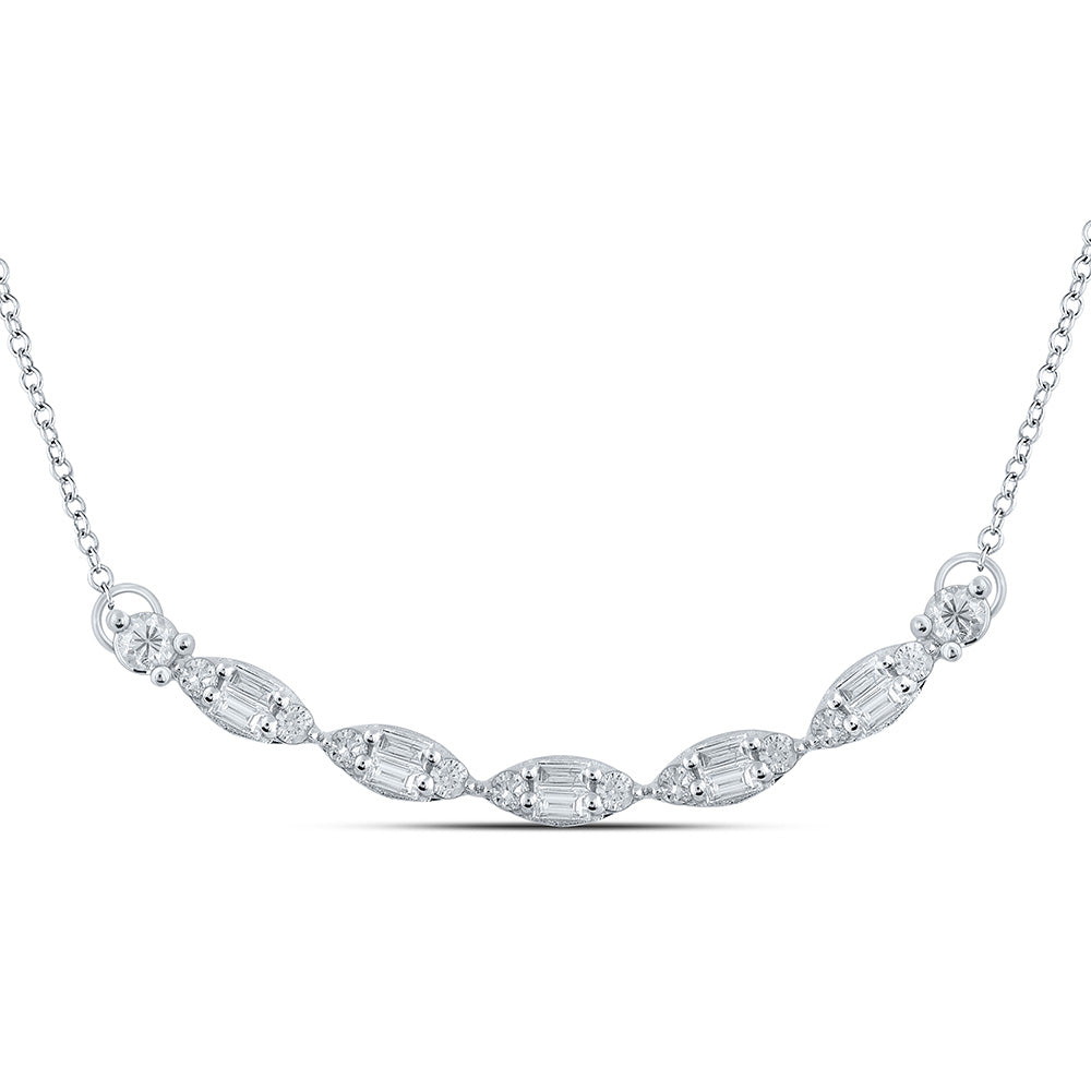 14kt White Gold Womens Baguette Diamond Fashion Necklace 1/2 Cttw