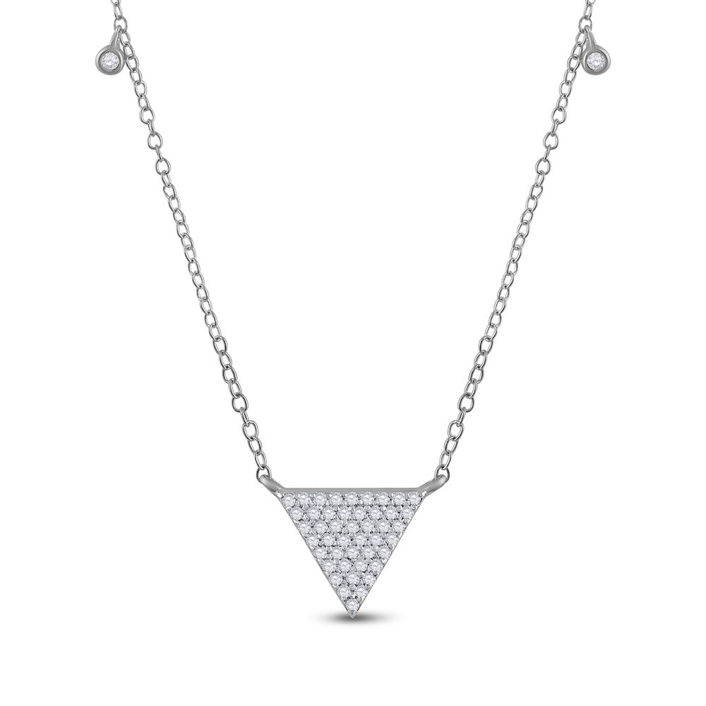 10kt White Gold Womens Round Diamond Triangle Necklace 1/4 Cttw