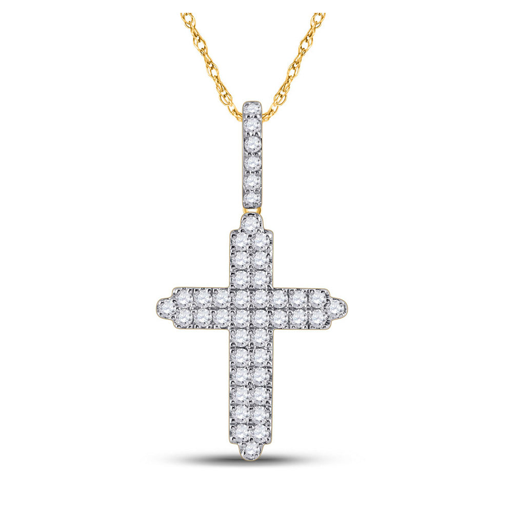 14kt Yellow Gold Mens Round Diamond Cross Charm Pendant 3/4 Cttw