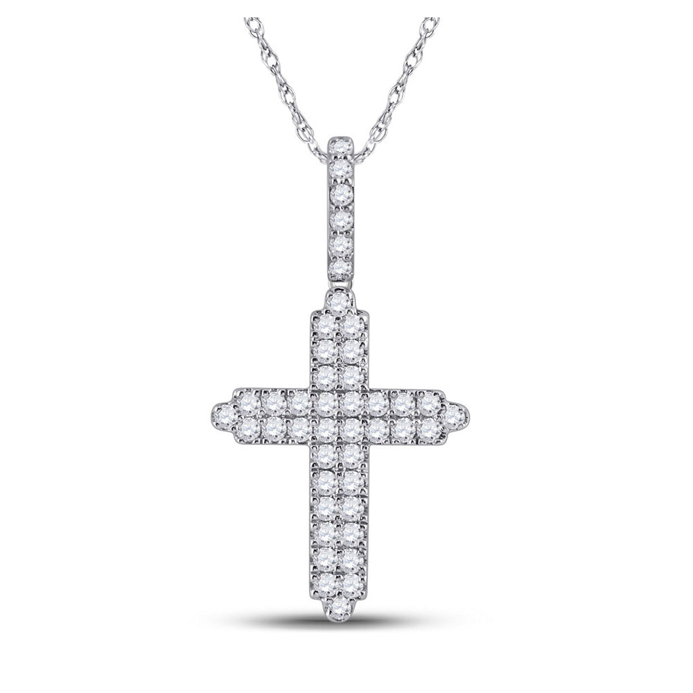 14kt White Gold Mens Round Diamond Cross Charm Pendant 3/4 Cttw