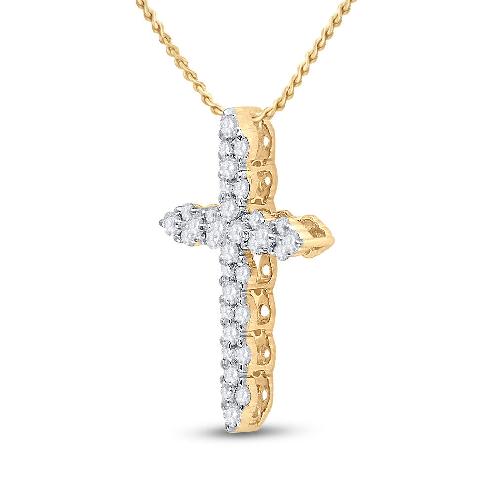 14kt Yellow Gold Womens Round Diamond Cross Pendant 1/2 Cttw